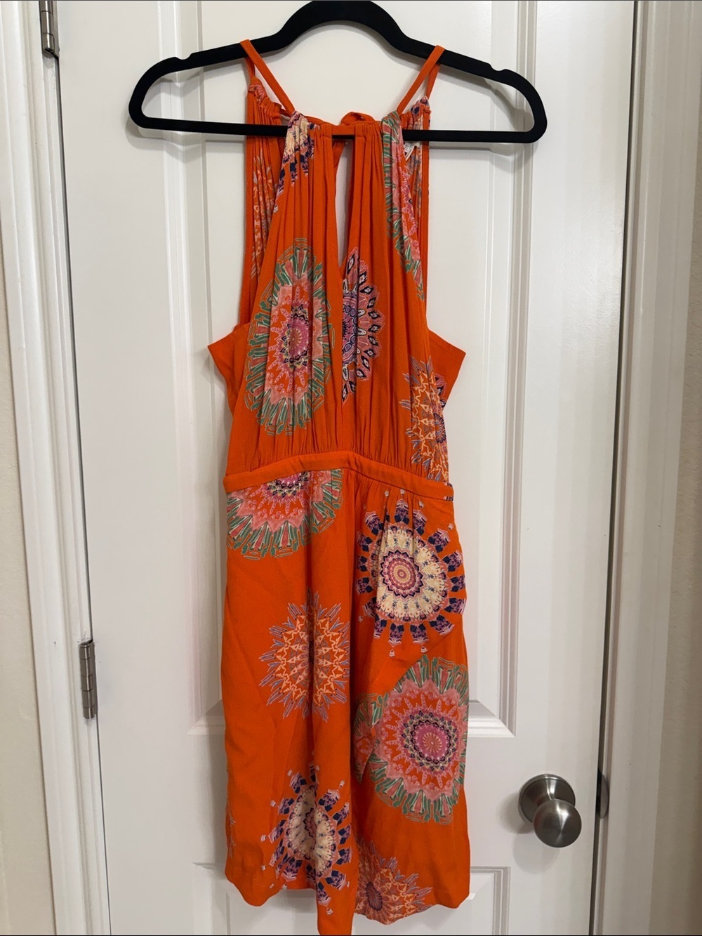 Floreat by Anthropologie Orange Floral Tie-Halter Dress